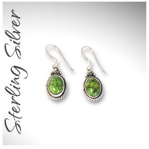 Green Copper Turquoise Earring , 925 Sterling Silver Earring ,Gemstone Earring